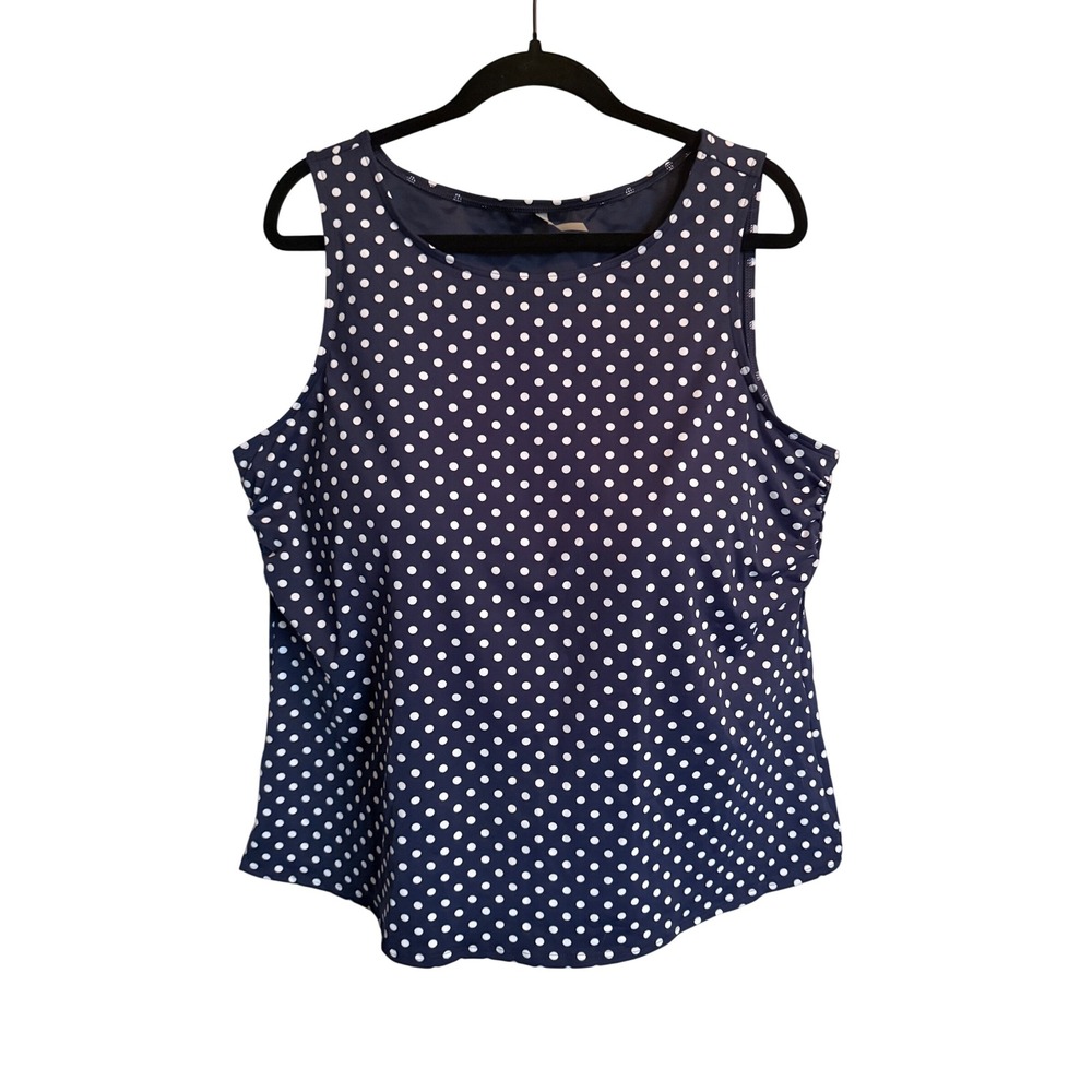 Lands End Tankini Top Womens 22W DD Navy Polka Dot Underwire Plus Swim